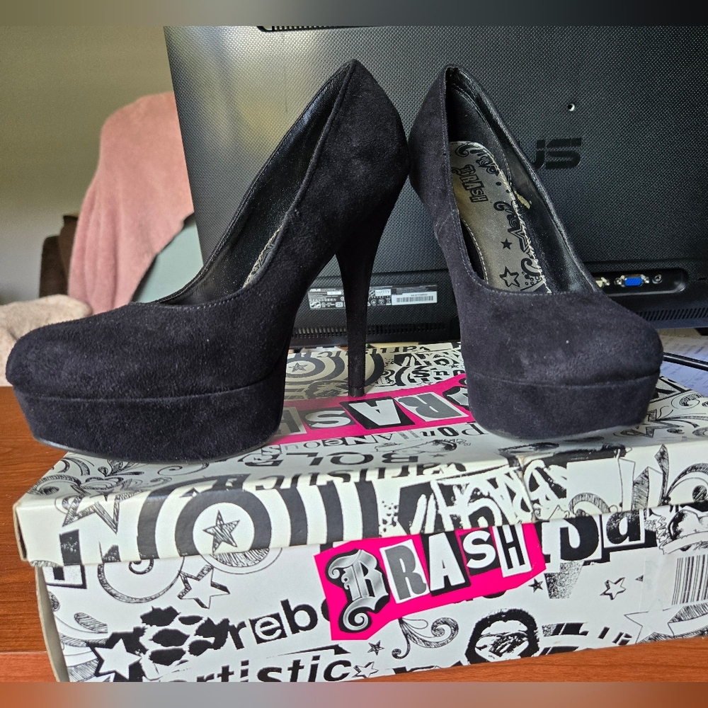 Black Suede Platform Stiletto Heels